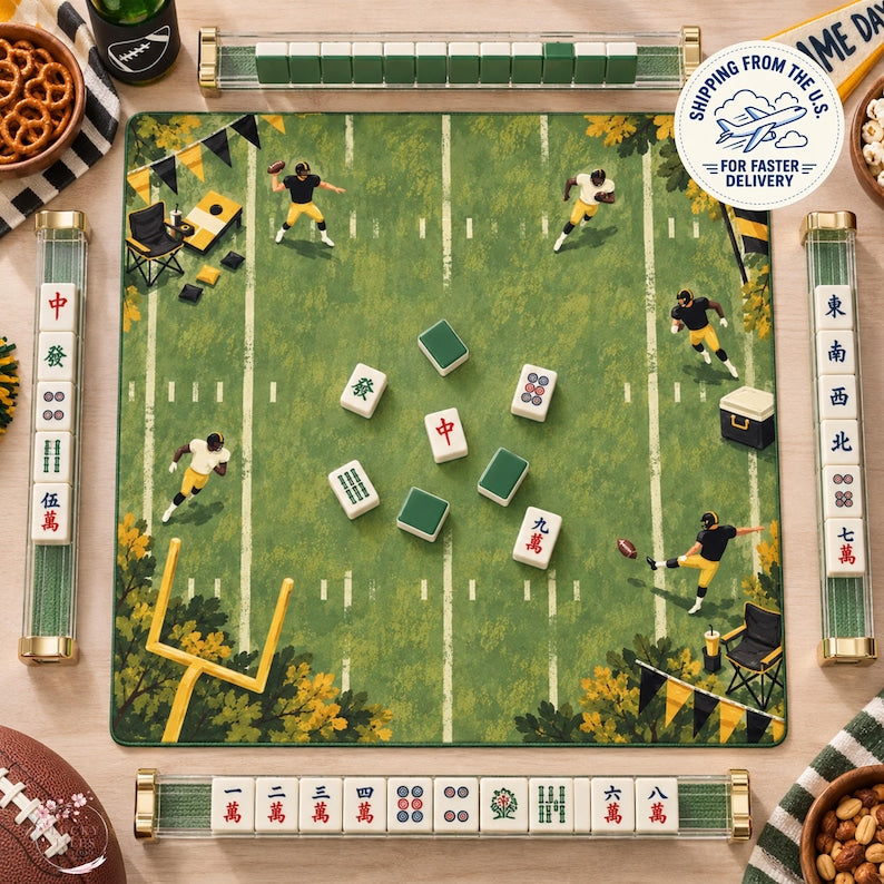 Football Mahjong Mat, American Mahjong Mat, Game Day Tailgate Decor, Black and Gold Sports Gift