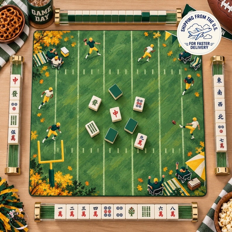 Fall Football Mahjong Mat, American Mahjong Mat, Green Gold Game Day Tailgate Decor, Autumn Sports Mahjong Gift