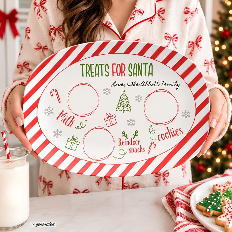 Personalized Santa Cookie Plate, Kids Christmas Eve Tray, Custom Milk and Cookies Set, Reindeer Treats, Unique Holiday Gift