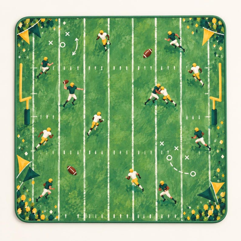 Gridiron Glory Football Mahjong Mat, Green Gold Game Day Mat, Sports Fan American Mahjong Table Cover