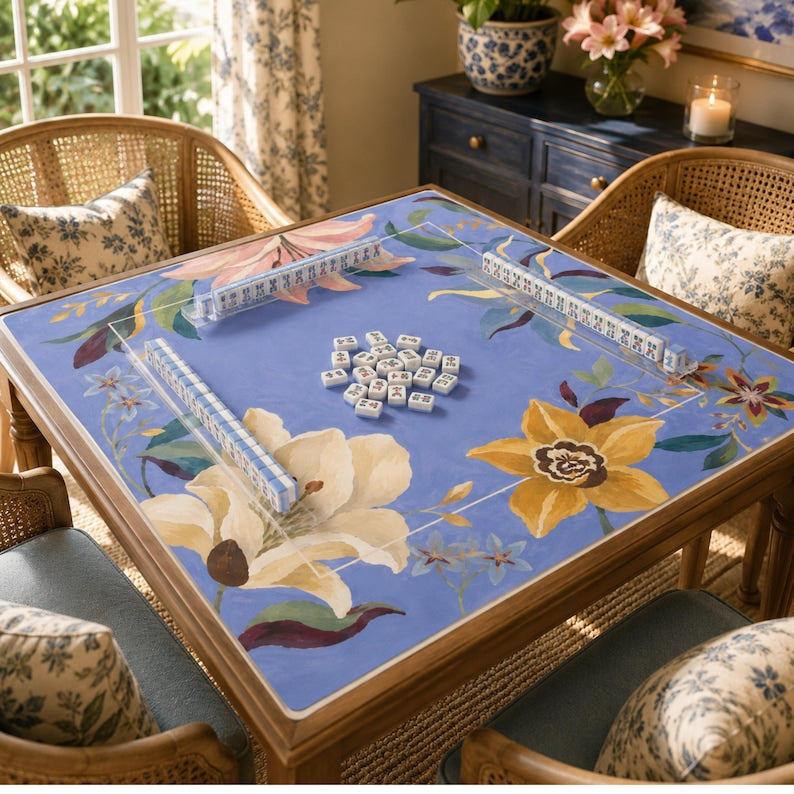 Periwinkle Blue Lily Mahjong Mat, American Mahjong Mat, Botanical Floral Garden, Grandmillennial Mahjong Gift