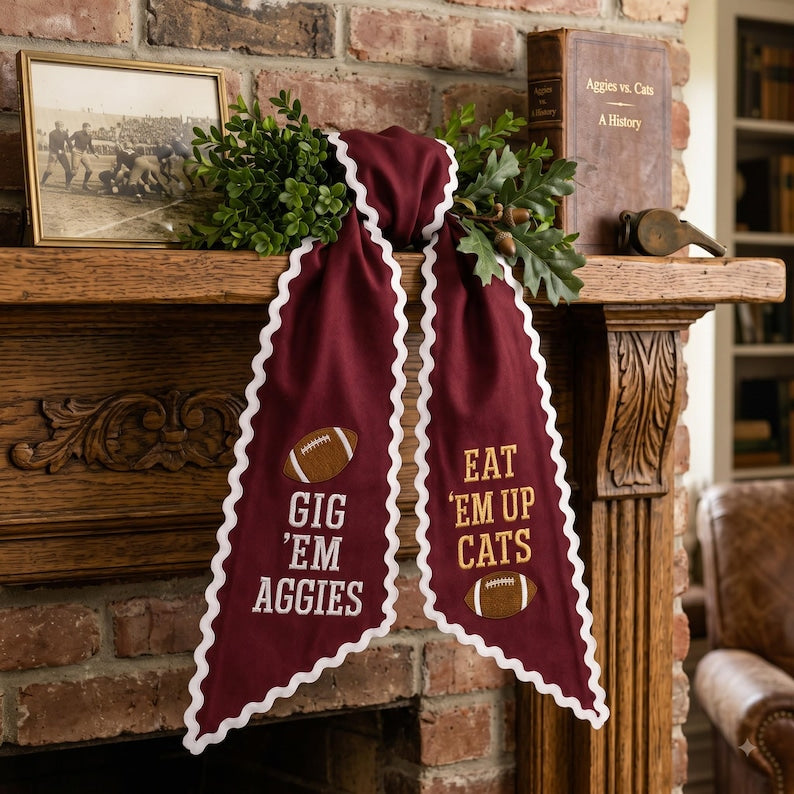House Divided Football Wreath Sash, Embroidered Game Day Door Ribbon, Custom Team Spirit Decor