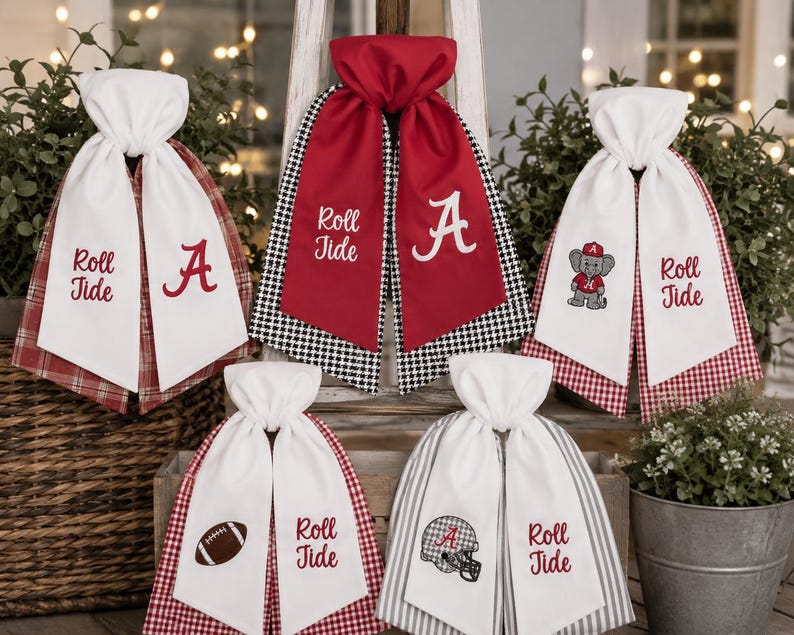 Personalized College Football Wreath Sash, Custom Team Spirit Door Sash, Embroidered Game Day Wreath Bow