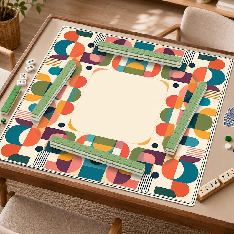Geometric Mahjong Mat, Mid Century Modern Game Mat, Retro Abstract American Mahjong Table Mat, Stylish Gift