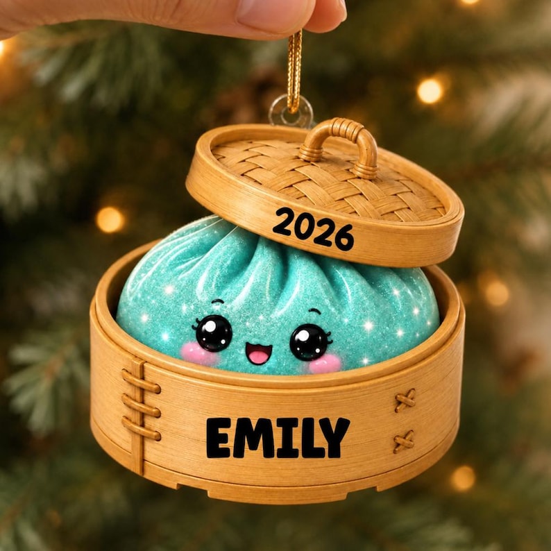Personalized Glitter Dumpling Ornament, Custom Name Acrylic Christmas Ornament, Squishy Style Dumpling Ornament