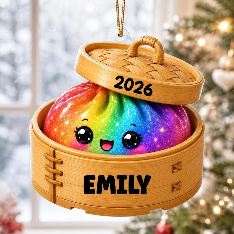 Personalized Glitter Dumpling Ornament, Custom Name Acrylic Christmas Ornament, Squishy Style Dumpling Ornament
