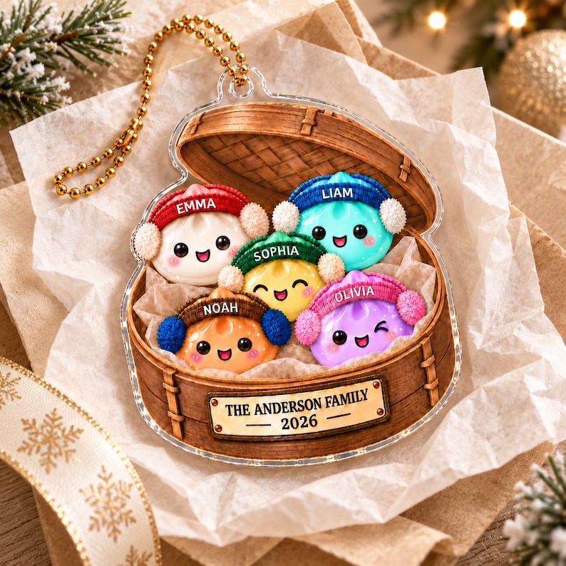 Personalized Dumpling Family Ornament, Custom Name Glittter Dumpling Ornament, Squishy Ornament