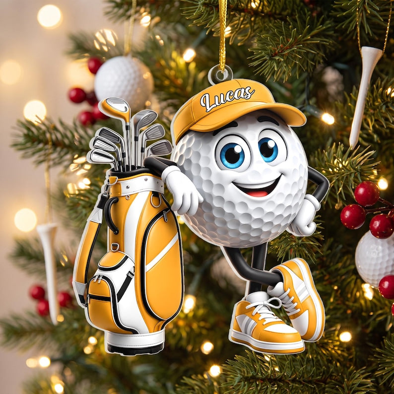 Golf Is My Happy Place, Personalized Golf Ornament, Custom Name Golf Lover Christmas Gift, Acrylic Xmas Tree Decor