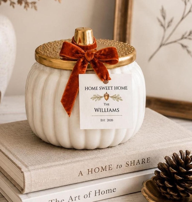 Personalized Pumpkin Candle Jar Container, Home Styling, Fall Centerpiece, Thanksgiving Table, Hostess Gift, Housewarming Present