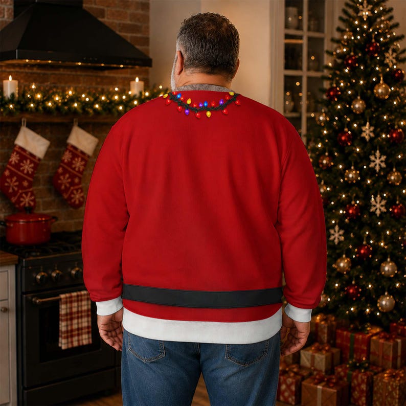 Personalized Santa Belly Christmas Sweater, Custom Name, Funny Xmas Gift for Men