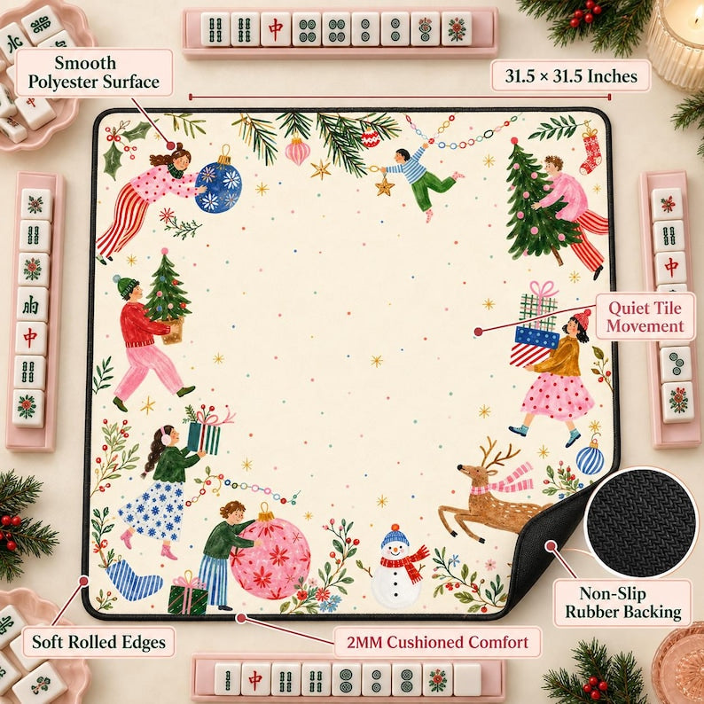Christmas Mahjong Mat, Whimsical Holiday Mah Jongg Table Mat, Colorful Winter Game Night Decor, Mahjong Gift