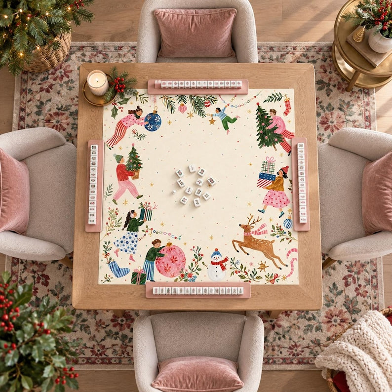 Christmas Mahjong Mat, Whimsical Holiday Mah Jongg Table Mat, Colorful Winter Game Night Decor, Mahjong Gift