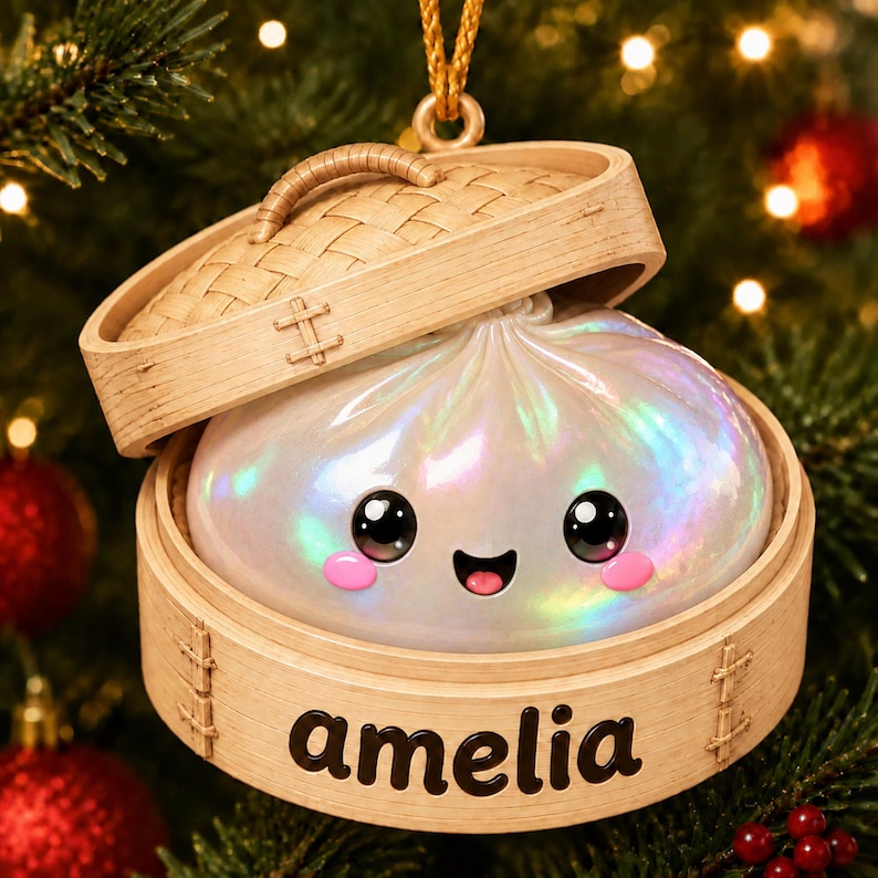 Personalized Glitter Dumpling Ornament, Acrylic Squishy Style Christmas Ornament, Custom Name Ornament