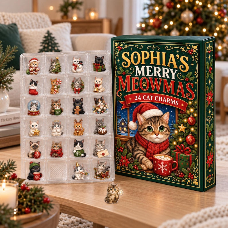 Personalized Cat Christmas Advent Calendar, 24-Day Blind Box Charms