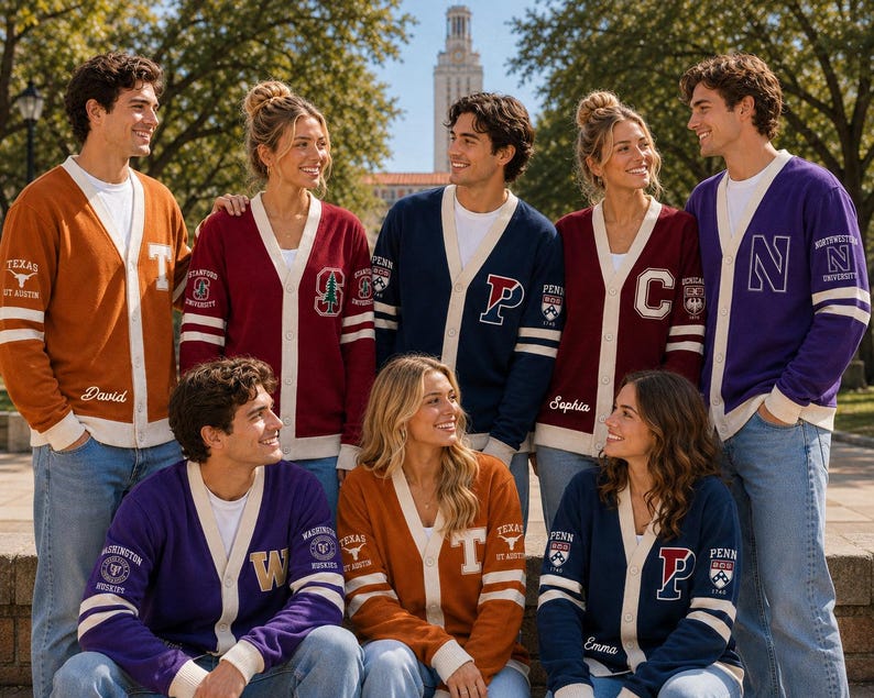 Personalized College Cardigan, Custom University Varsity Sweater, Campus Alumni Gift, Graduation Student Gift