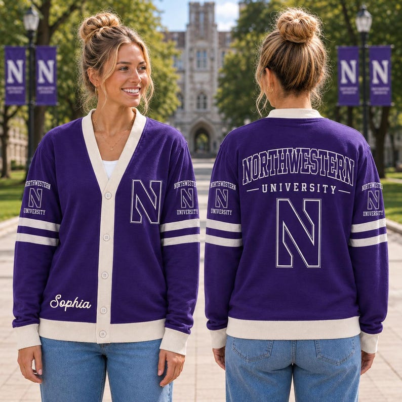 Personalized College Cardigan, Custom University Varsity Sweater, Campus Alumni Gift, Graduation Student Gift