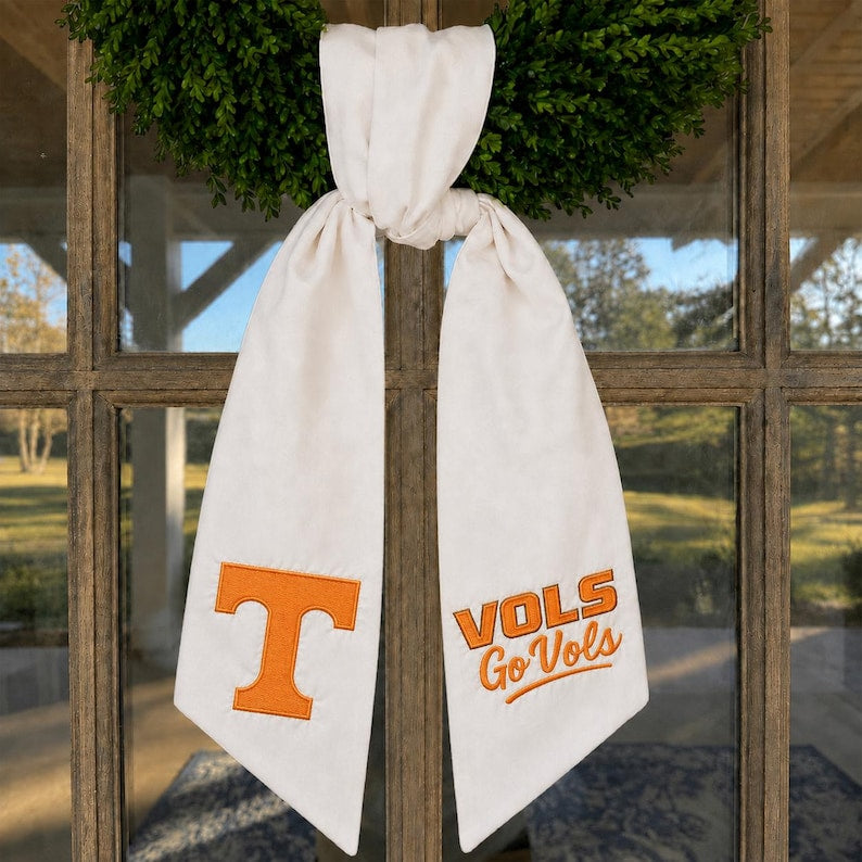 Orange Toile Football Wreath Sash, Game Day Front Door Hanger Bow, Volunteer Spirit Decor
