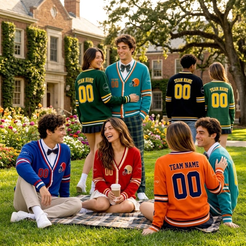 Personalized Football Team Cardigan, Custom Logo Varsity Sweater, Game Day Name Number Knitwear, Mascot Sports Gift