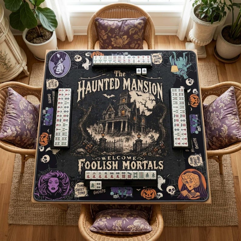 Haunted Mansion Halloween Mahjong Mat, Chinoiserie Grandmillennial Decor, American Mahjong Table Cover