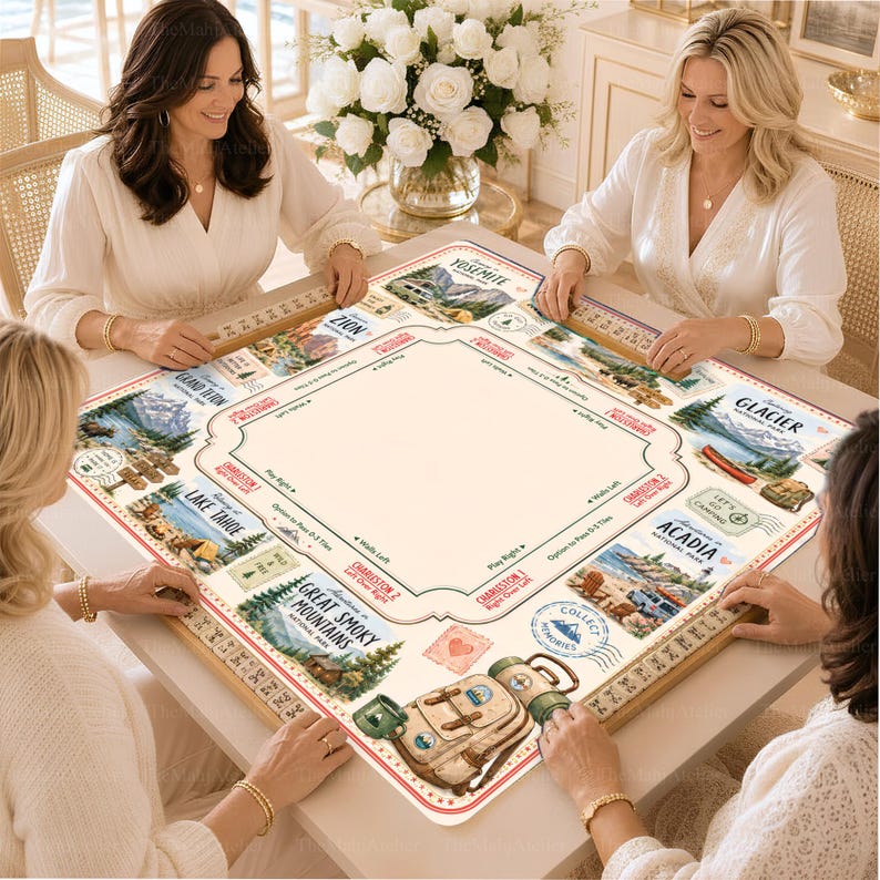 National Park Mahjong Mat, Outdoor Adventure American Mah Jongg Table Cover, Camping Lover Gift