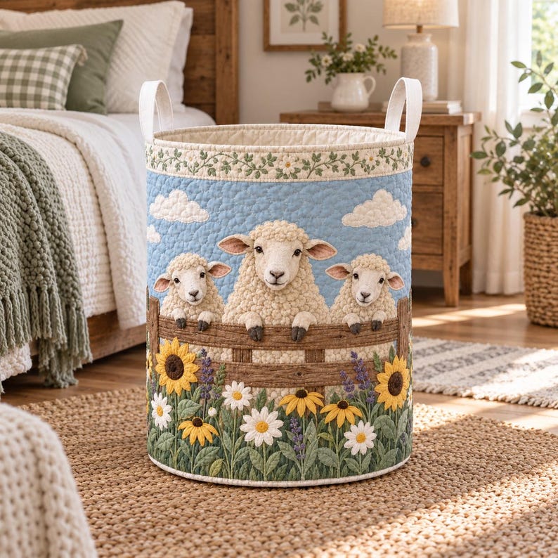Quilted Sheep Laundry Basket, Lamb Storage Hamper