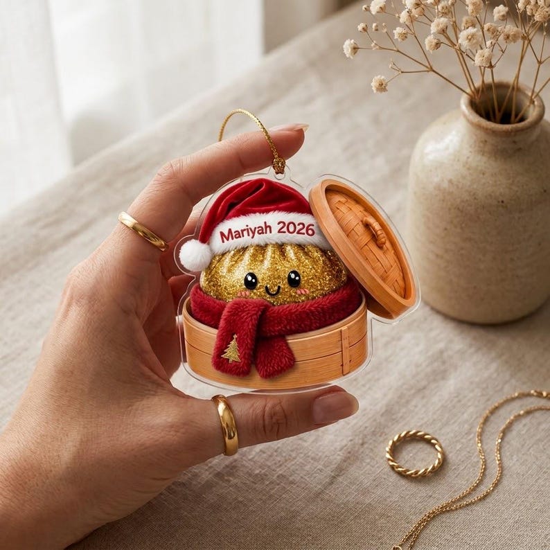 Personalized Cute Rarely Squishy Dumpling Bamboo Special Steamer 2D Flat Kids Ornament