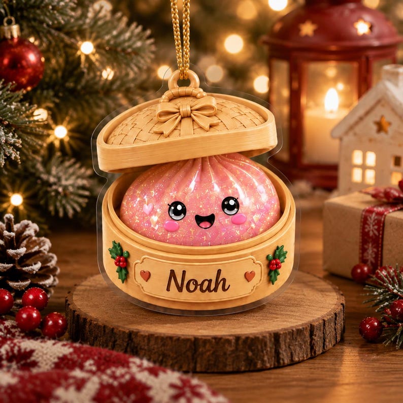 Personalized Glitter Dumpling Ornament, Squishy Dumpling Custom Name Gift, Family Christmas Gift