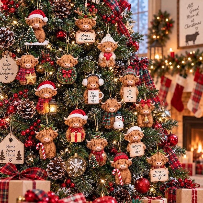 Personalized Highland Cow Advent Calendar, Christmas Countdown Box, 24 Mini Cow Figures