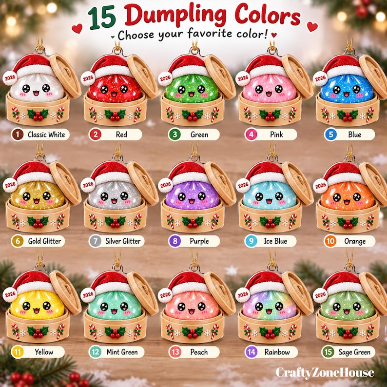Squishy Dumpling Acrylic Custom Name Ornament, Personalized Glitter Dumpling Christmas Ornament, Kids Christmas Gift