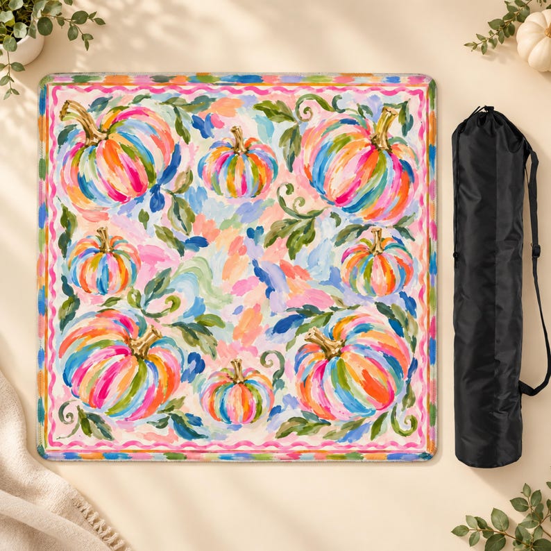 Hippie Halloween Mahjong Mat, Colorful Pumpkins Mahjong Mat, Halloween Mahjong Mat
