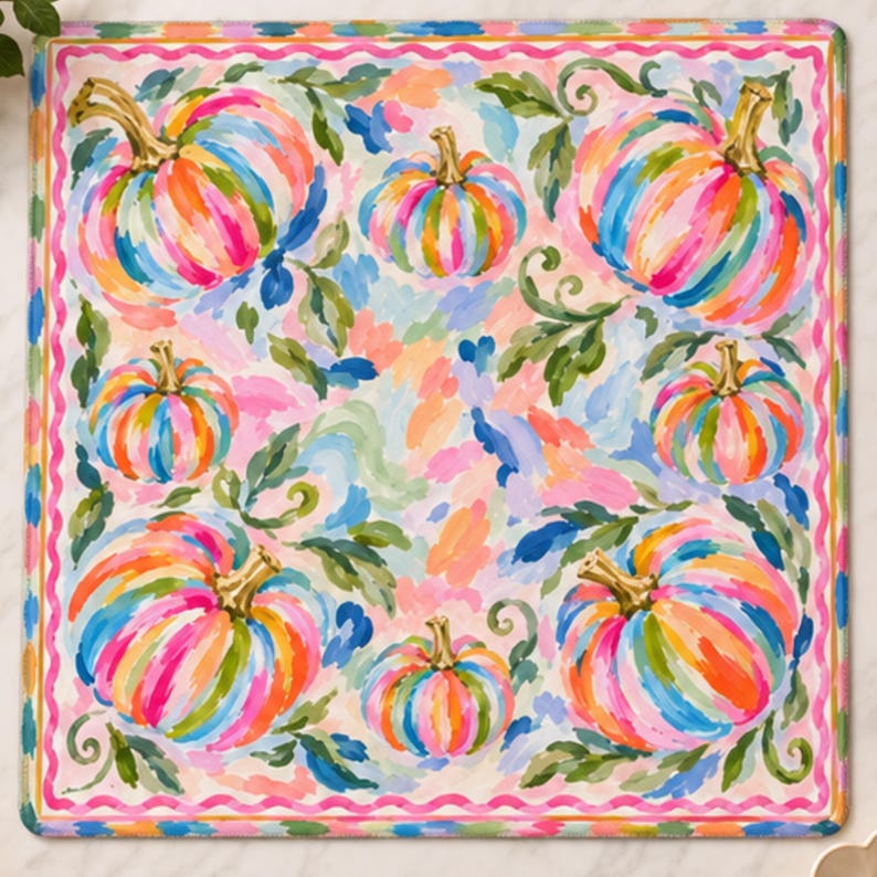 Hippie Halloween Mahjong Mat, Colorful Pumpkins Mahjong Mat, Halloween Mahjong Mat