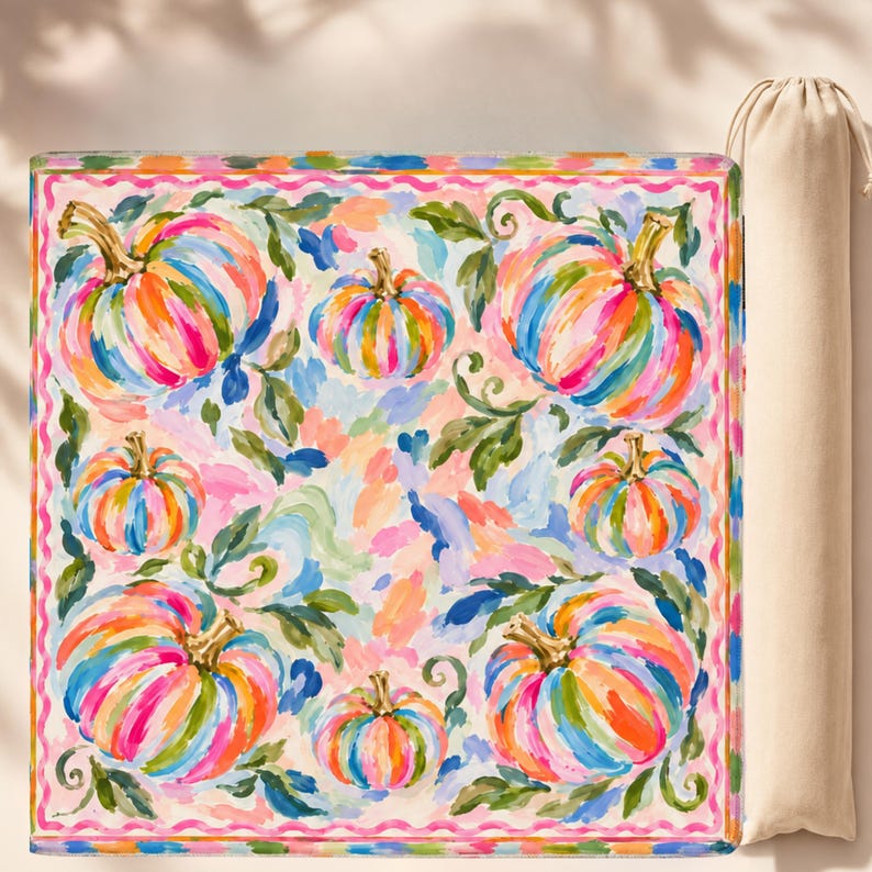 Hippie Halloween Mahjong Mat, Colorful Pumpkins Mahjong Mat, Halloween Mahjong Mat