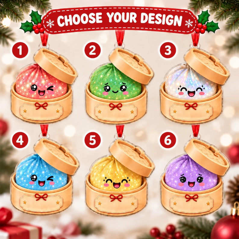 Personalized Squishy Dumpling Christmas Ornament, Faux Glitter Keepsake, Dumpling Lover Gift, Kids Christmas Gift