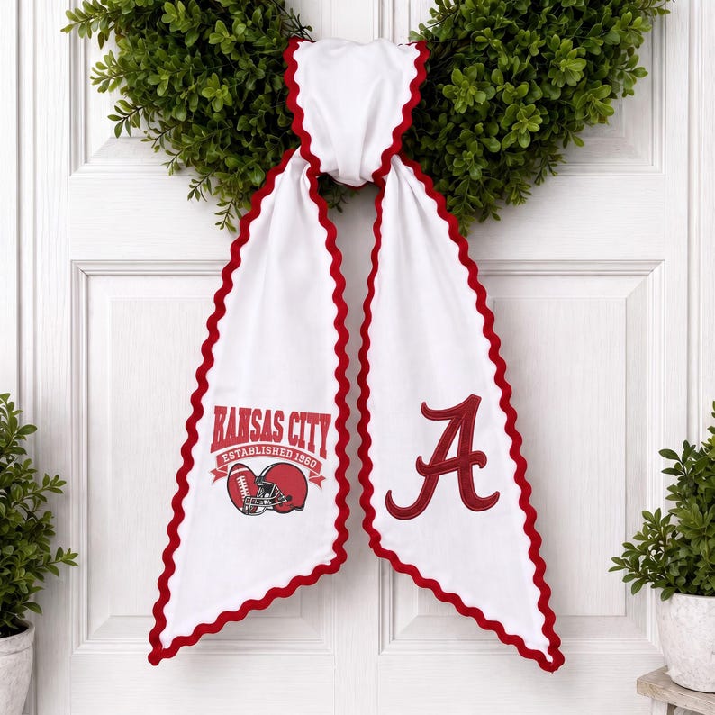 Football Wreath Sash, Custom Monogram Game Day Door Ribbon, Football Tailgate Ribbon, Team Spirit Decor