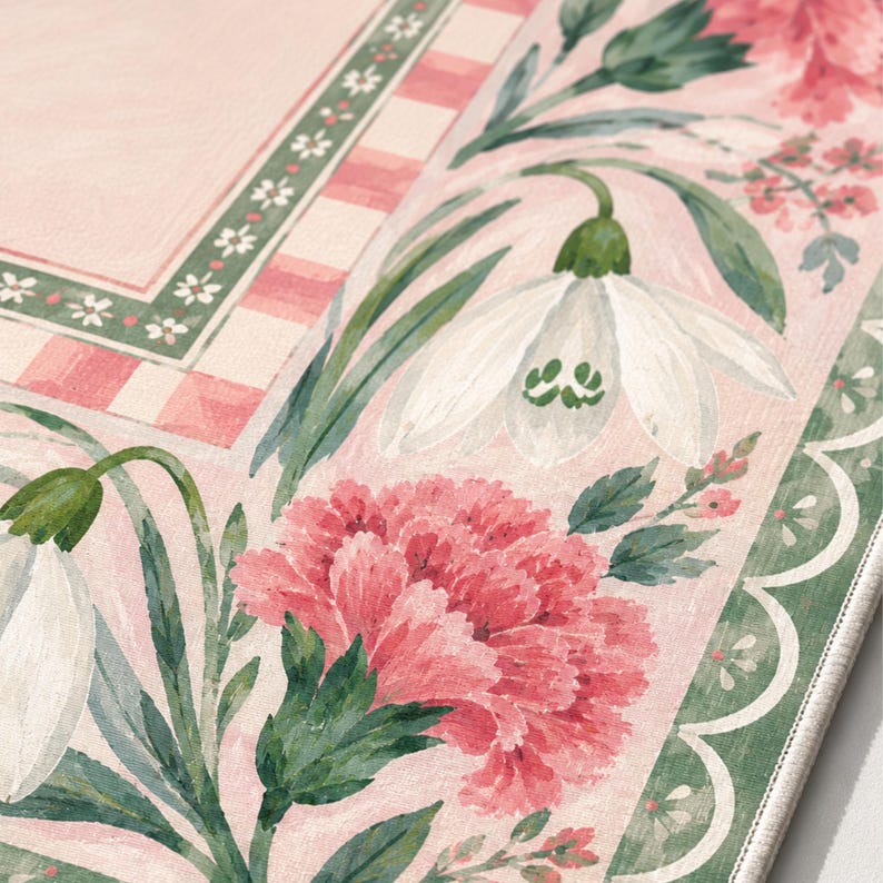 Pink Carnation Snowdrop Mahjong Mat, American Mahjong Mat, Grandmillennial Floral Garden, Sage Green Mahjong Gift