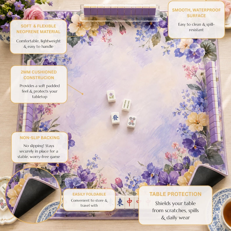 Violet Primrose Mahjong Mat, American Mahjong Mat, Purple Floral Garden, Birth Flower Mahjong Gift