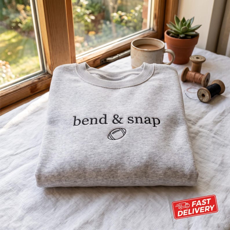 Embroidered Bend & Snap Football Sweatshirt, Football Mom Crewneck, Game Day Fall Pullover