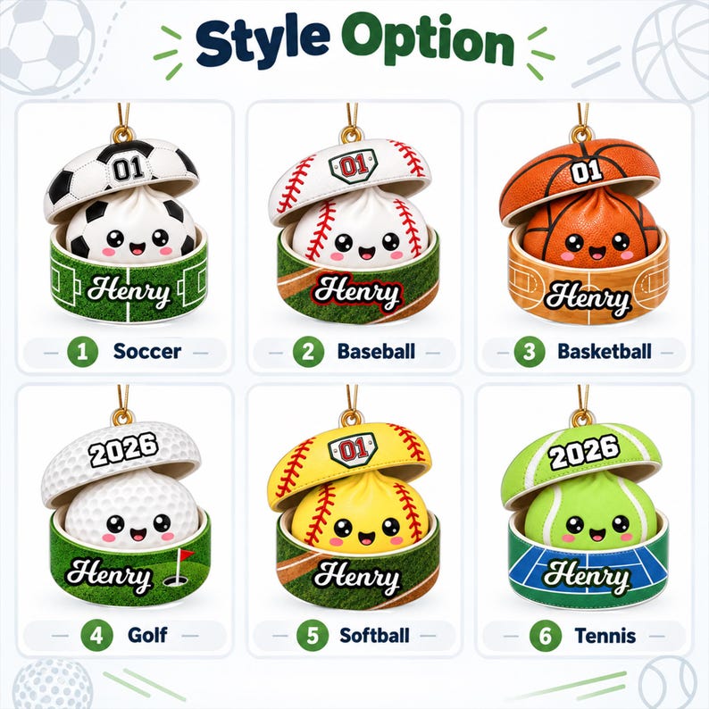 Personalized Sport Dumpling Ornament, Acrylic Squishy Style Christmas Ornament, Custom Name Ornament