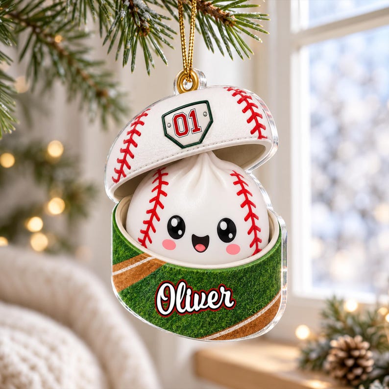 Personalized Sport Dumpling Ornament, Acrylic Squishy Style Christmas Ornament, Custom Name Ornament