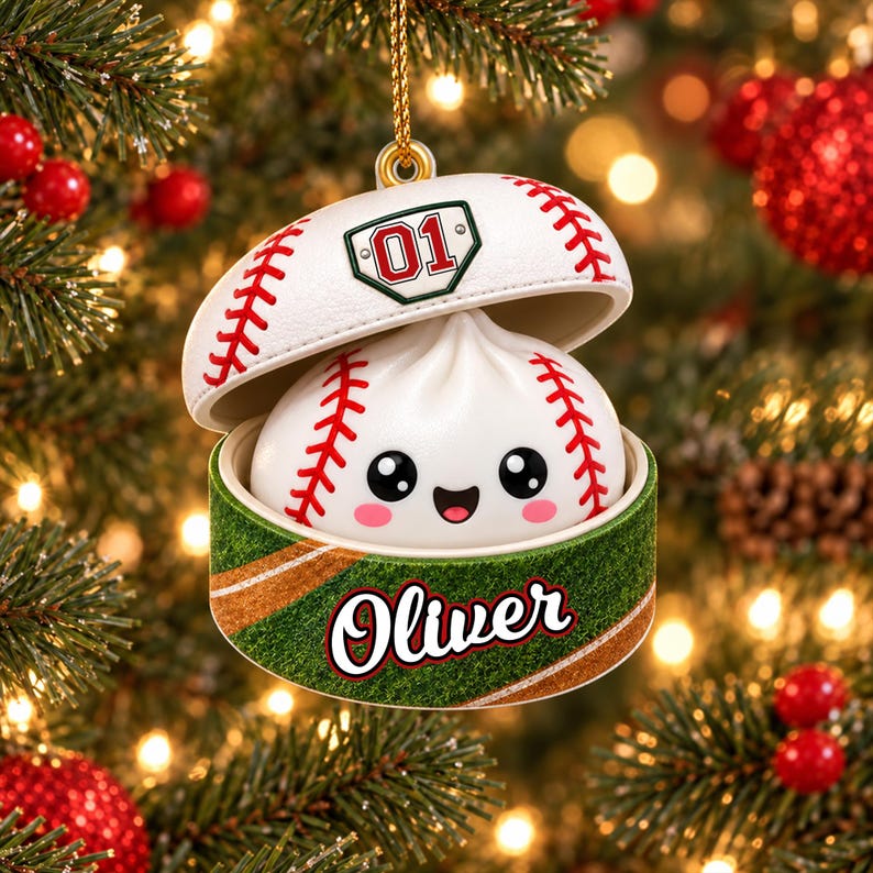 Personalized Sport Dumpling Ornament, Acrylic Squishy Style Christmas Ornament, Custom Name Soccer Baseball Ornament