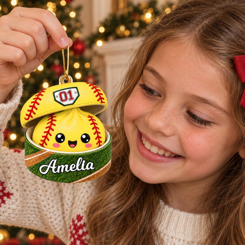 Personalized Sport Dumpling Ornament, Acrylic Squishy Style Christmas Ornament, Custom Name Soccer Baseball Ornament