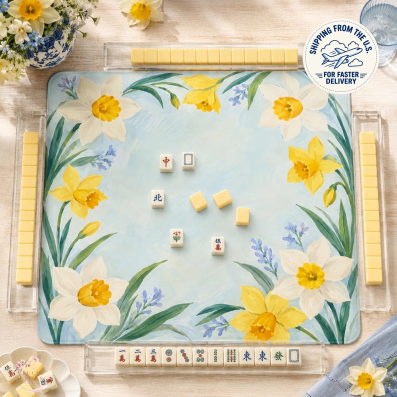 Daffodil Narcissus Mahjong Mat, American Mahjong Mat, Spring Floral Garden, March Birth Flower Mahjong Gift