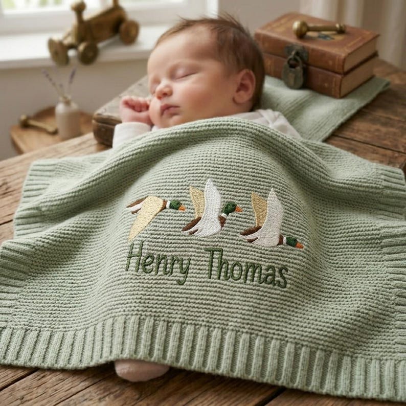 Personalized Mallard Duck Baby Blanket, Custom Name Baby Blanket, Embroidered Mallard Duck Blanket