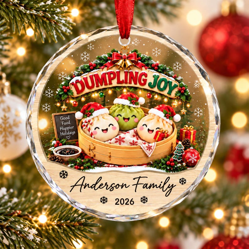 Personalized Dumpling Family Christmas Ornament, Custom Name Family Glass Ornament, Family Keepsake