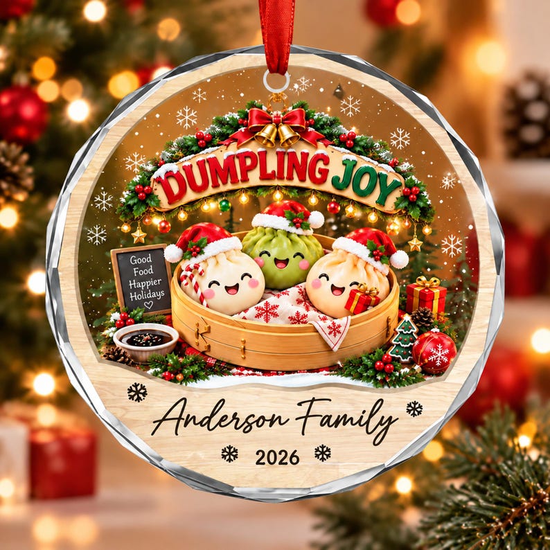 Personalized Dumpling Family Christmas Ornament, Custom Name Family Glass Ornament, Family Keepsake