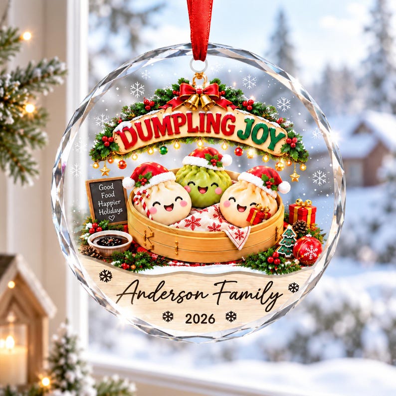 Personalized Dumpling Family Christmas Ornament, Custom Name Family Glass Ornament, Family Keepsake
