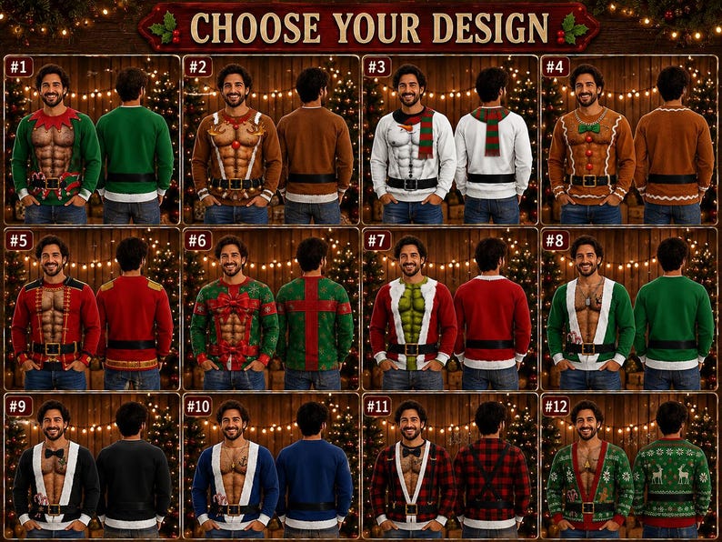 Personalize Abs Hairy Santa Ugly Sweater, Ugly Christmas Sweater, Funny Chest Xmas Shirt, Men's Holiday Party Gift