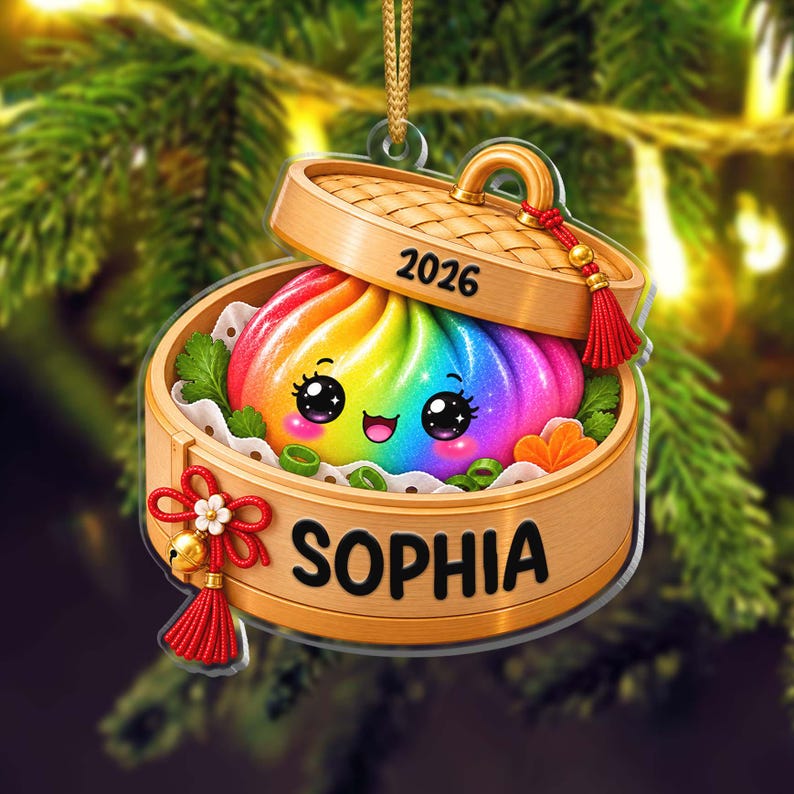 Personalized Glitter Dumpling Ornament, Custom Name Christmas Keepsake