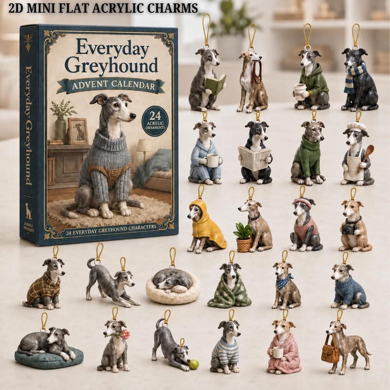 Everyday Greyhound Advent Calendar 2026, Sighthound Holiday Countdown Box, Dog Lover Acrylic Charm Set