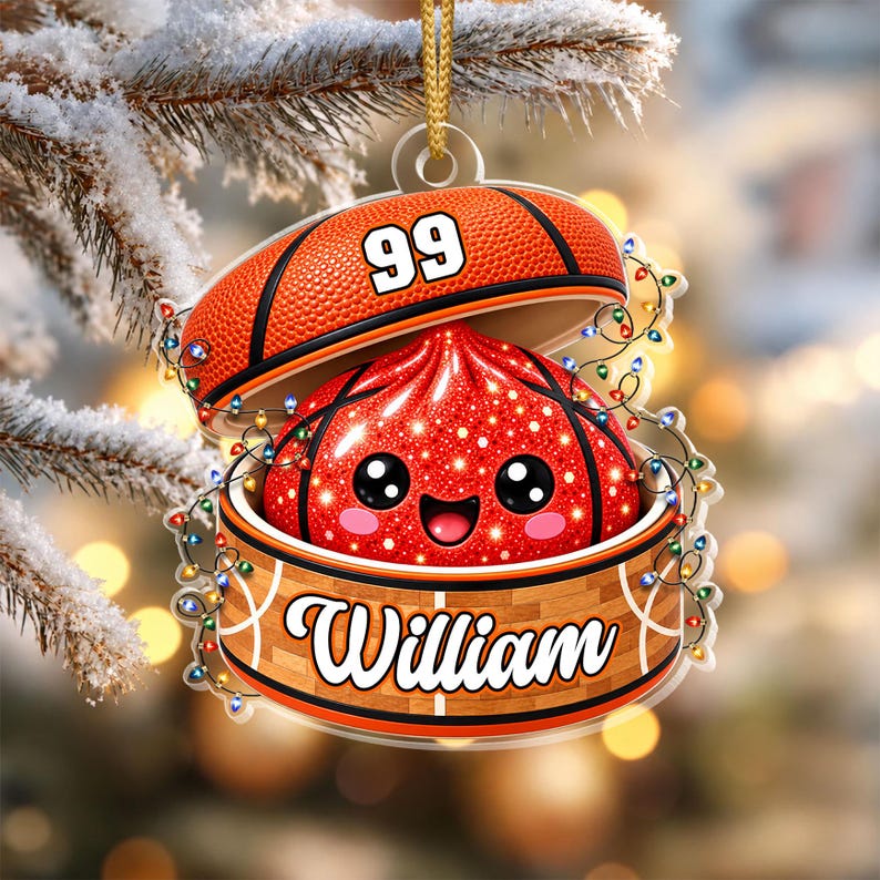 Personalized Basketball Squishy Ornament, Custom Name & Number, Glitter Dumpling Christmas Gift